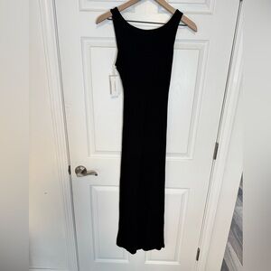 L Space Midi Dress Black ribbed sleeveless side slit NWT